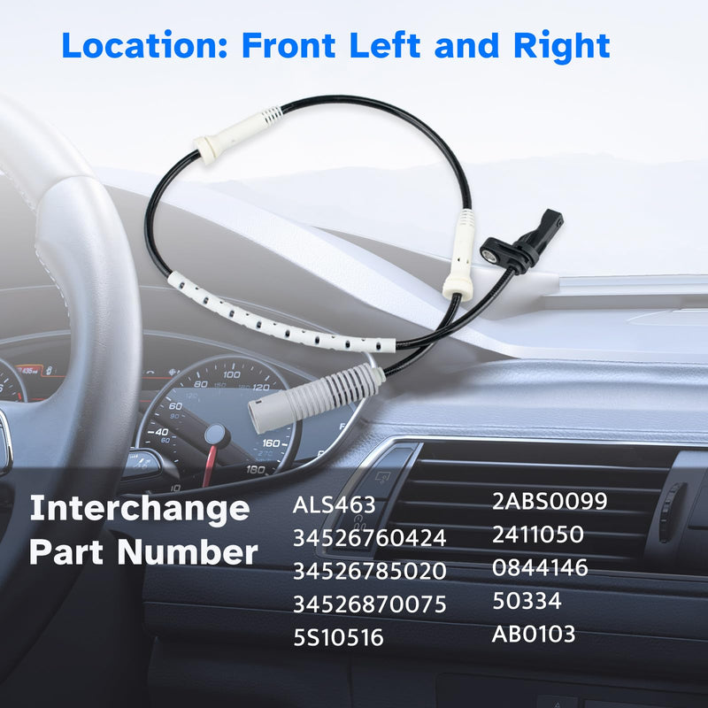 Front ABS Wheel Speed Sensor Left or Right fit for RWD, 2007 2008 2009 2010 2011 2012 2013 BMW 328i 335i 325i 128i 135i E82 E88 E90 E91 E92 E93 3.0L V6, Driver or Passenger Side, ALS463, 1pc