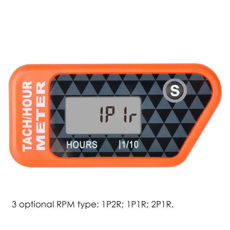 Jayron Digital LCD Tachometer Inductive Tach Hour Meter Display Max RPM Waterproof for Most Gas Engine Marine ATV Generator Lawn Tractor Motorcycle (Orange) orange