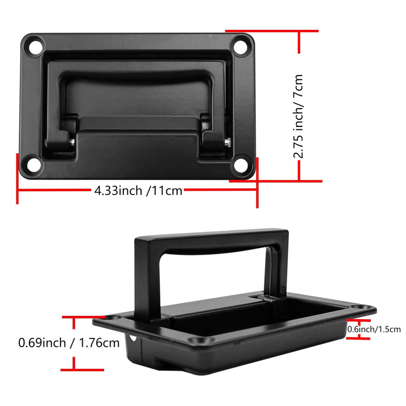 Black Zinc Alloy Recessed Pull Handle,Recessed Flush Pull Handle for Drawer Access Door Toolbox,Kitchen Hardware Cabinet Drawer Handles(2 Pack,4.33 x 2.75 inch) Black