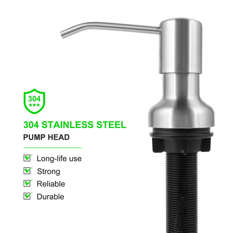 Soap Dispenser for Kitchen Sink, Sink Soap Dispenser with Longer Threaded Shaft Shank, 47" Extension Tube Connects Directly to Dish Soap Container, Wider Pump Head Base （Brushed Nickel） Brushed Nickel