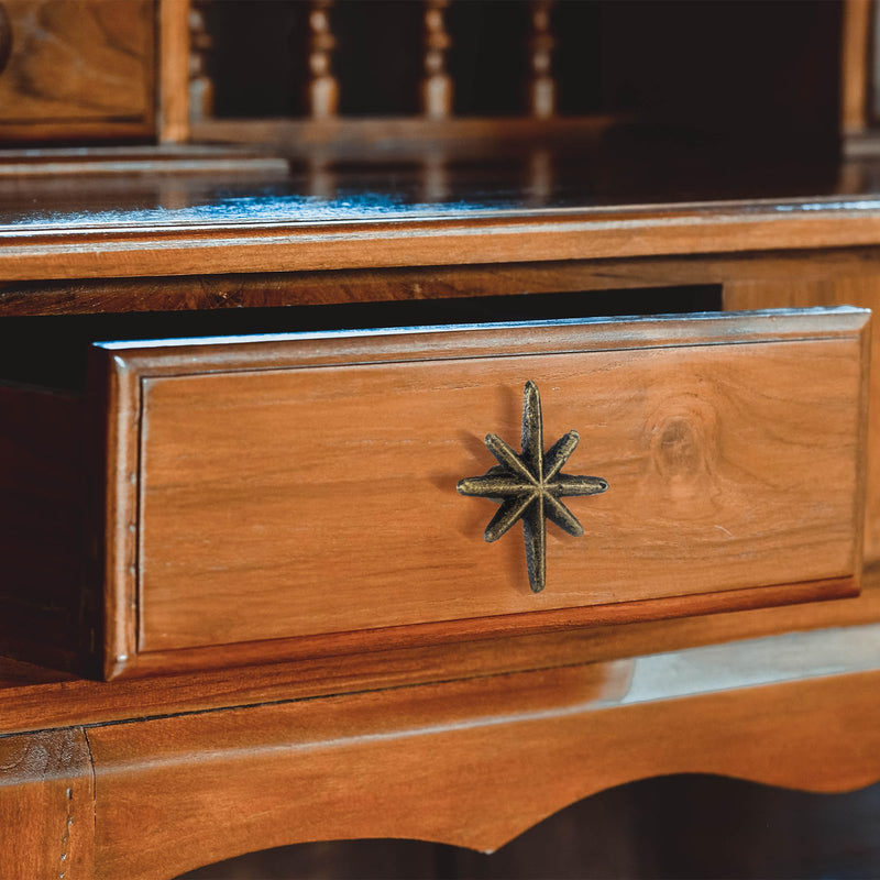 6 Set Unique Antique Gold Cast Iron Drawer Pulls & Cabinet Knobs, 8-Pointed Star Unique Cabinet Knobs, Add Mid-Century Modern Charm to Your Decor with Elegant Burst Design 6