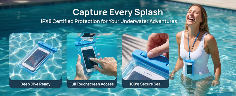IPX8 Floating Waterproof Phone Pouch with Airbag Touchscreen Dry Bag-Blue Blue