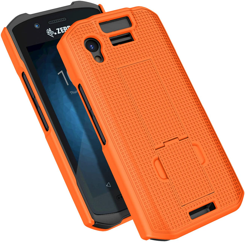 Case with Clip for Zebra TC21 TC26 Mobile Computer Scanner, Nakedcellphone Slim Hard Shell Cover with Kickstand and [Rotating/Ratchet] Belt Hip Holster Combo - Bright Orange