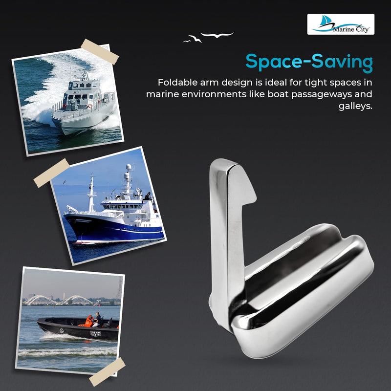 MARINE CITY 316 Stainless Steel Spring Folding Hat and Coat Hook - Strong, Durable, Foldable, Mirror Polished - Ideal for Boats, Yachts, Hardware Accessories