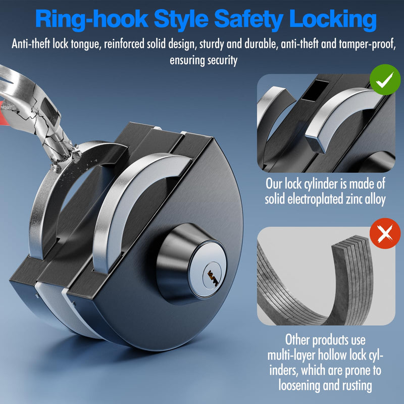 Ranbo Frameless Double-Sided Sliding/Pull Push Glass Door Lock, No-Drill, 304 Stainless Steel, for 3/8"-1/2''(10mm-12mm) Glass, Office, Commercial, Store, Entrance Doors, 3 Keys, Brushed Black LE-160 Brushed Black