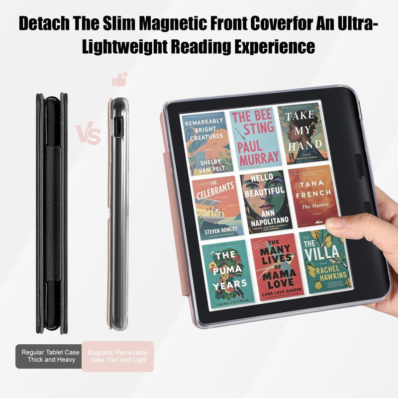 E NET-CASE Detachable Magnetic Case for 7" Kobo Libra Colour & Tolino Vision Color (2024) eReader, Ultra Clear Back Scratch-Proof Light丨Easy to Detach & Attach丨Auto Sleep/Wake Rose Gold