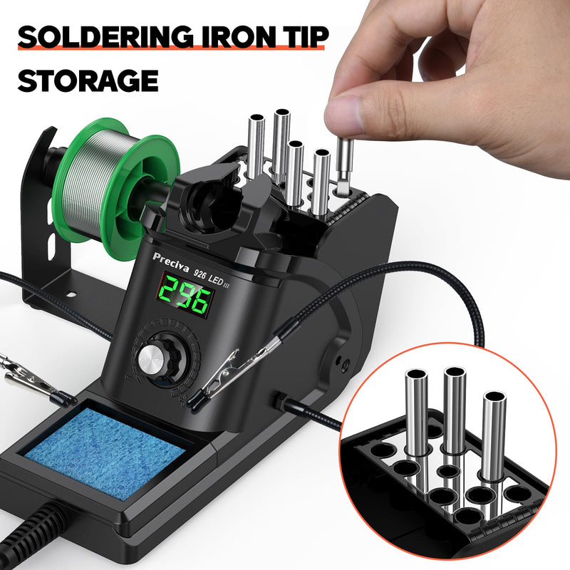 Preciva 926 III 130W MAX Digital Soldering Station with Auto Sleep & Calibration | Complete Kit Includes 5 Tips, Helping Hands, Solder Wire, Solder Wick | °C/ºF Display