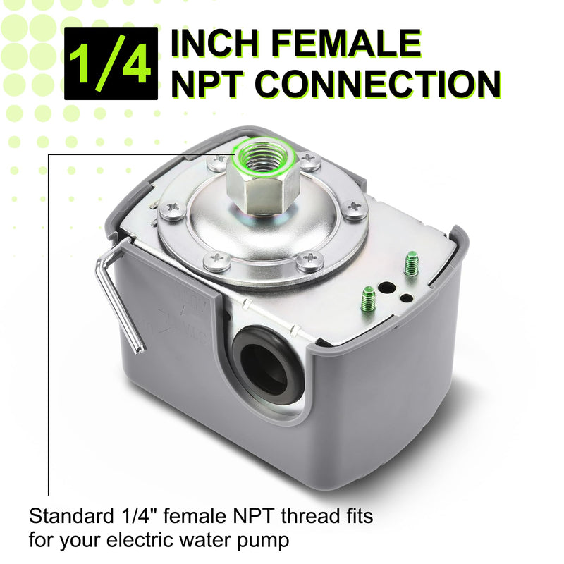 FLUENTPOWER Water Pressure Switch 40-60 PSI, Well Pump Control Air-Pump Switch with 1/4" Female NPT, Low Pressure Cut-Off Switch, Adjustable Differential Double Spring Pole