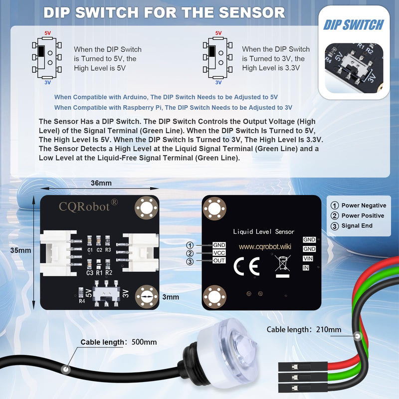 CQRobot Contact Water/Liquid Level Sensor Compatible with Raspberry Pi/Arduino. for Automatic Irrigation Systems, Aquariums, Plants, in The Garden, in Agriculture etc. Single Point Contact Type
