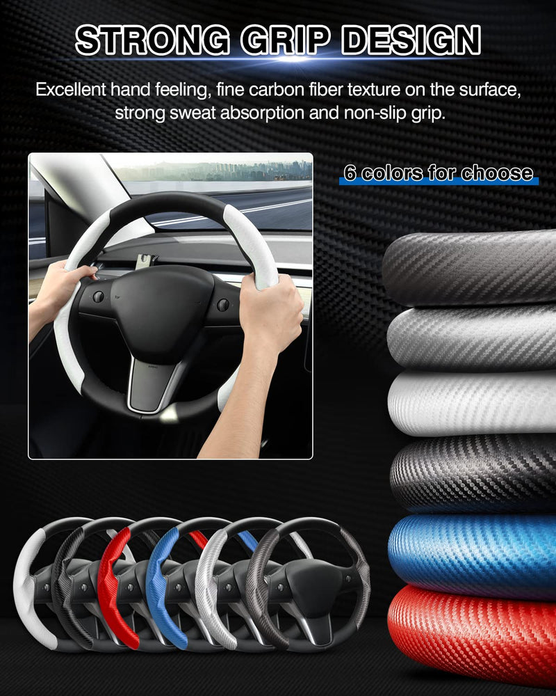 Custom-Fit Steering Wheel Cover for Tesla, Telsa Model 3 / Y Carbon Fiber Steering Wheel Cover for Men/Women, Anti-Slip, Comfortable Grip, Breathable, Model 3 / Y Accessories (White) White