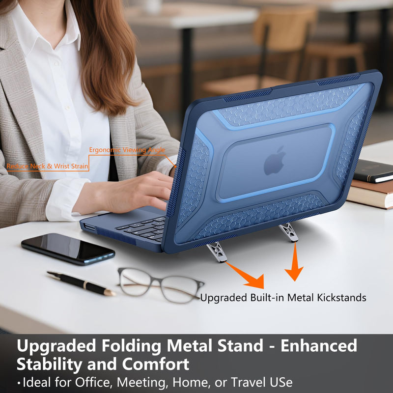 Case for MacBook Neo 13 Inch 2026 Release, Model A3404 / A18 Pro | Heavy Duty Shockproof Hard Shell Cover with Fold Kickstand & Heat Vents, Navy Blue 13" Neo 13 Neo 13 Navy Blue
