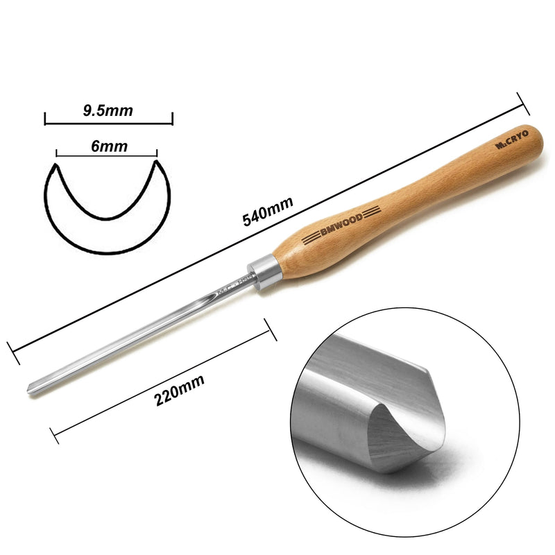 Cryo M2 HSS Bowl Gouge 1/4" Bowl Gouge (3/8" dia.) with 12-1/2" Beech Handle for Woodturning Chisels.