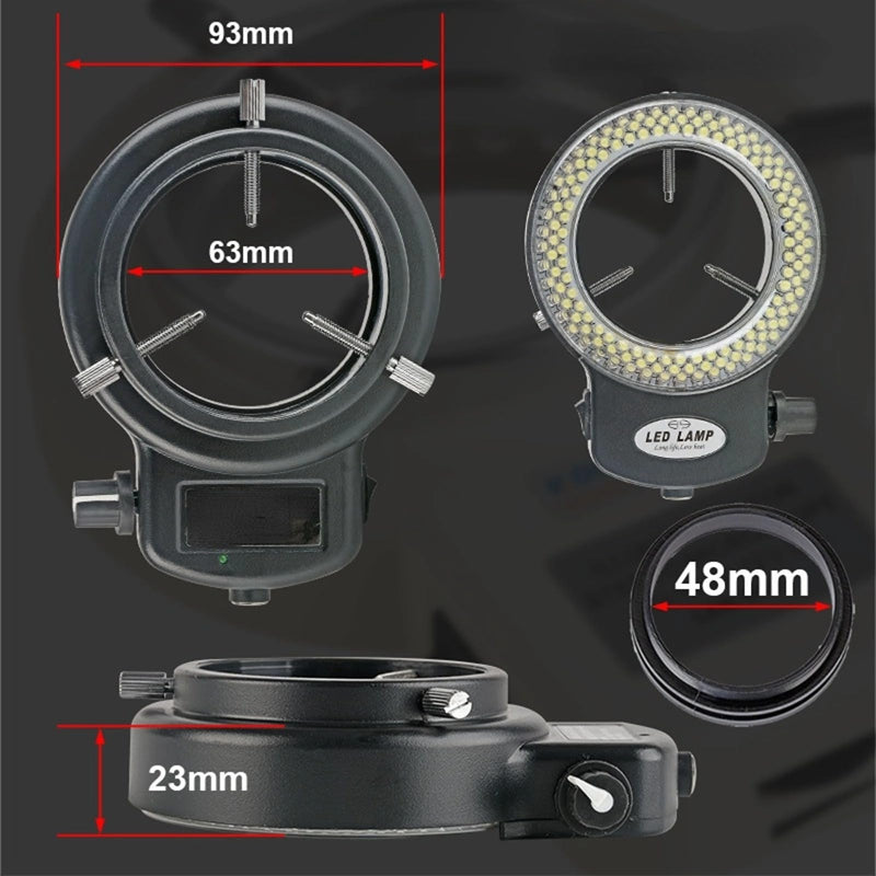 LED Ring Light 144 LED Beads Brightness Adjustable Ring Lamp Light Source for Stereo Microscope Camera(Black US Plug)
