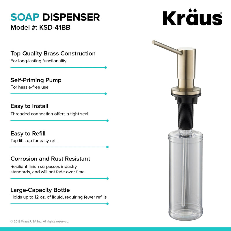 KRAUS Kitchen Soap and Lotion Dispenser in Brushed Brass, KSD-41BB Modern Style