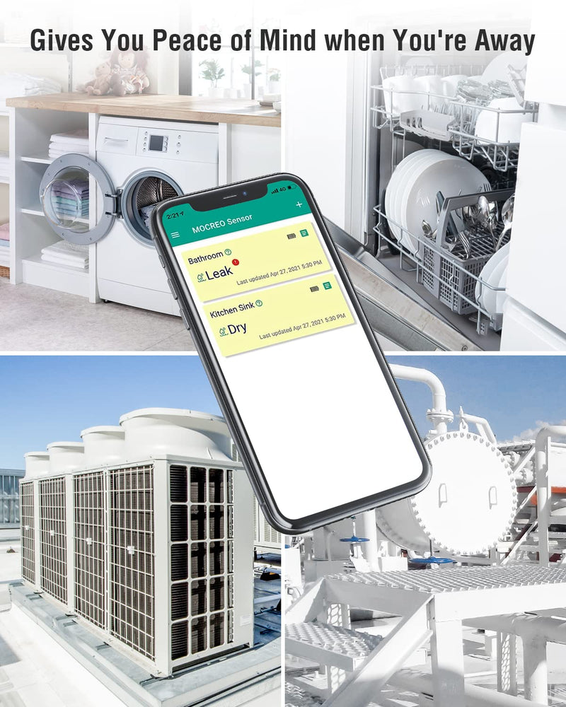 MOCREO SW2 Water Leak Detector Sensor with 95dB Alarm, No Subscription Fee, Home Wireless Flood Monitor for Basement, Laundry, Pipe Leakage, Sink Overflow(MOCREO Hub Required)