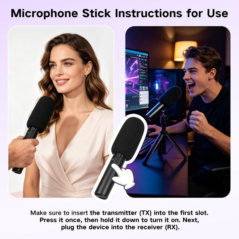 4-in-1 Mini Wireless Lavalier Microphone & Desk Stand,Interview Microphone for iPhone/Android/Tablets,Mini Mic with Charging Case for Podcast,Streaming
