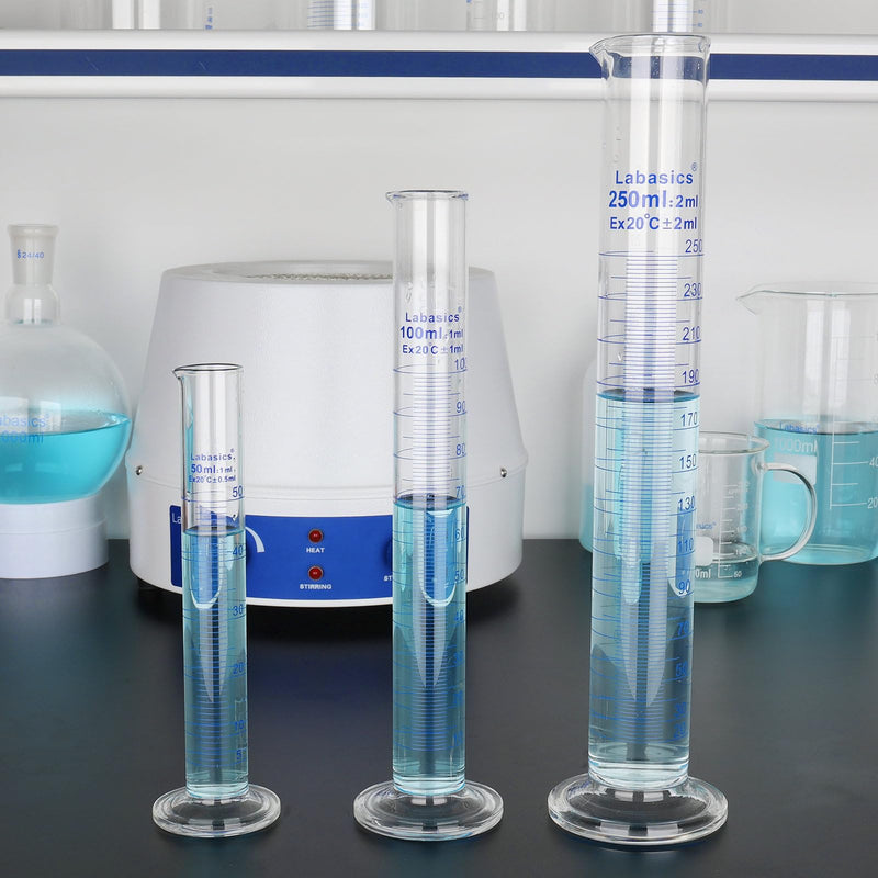 Labasics 3-Pack Borosilicate Glass 250 ml Heavy Wall Graduated Cylinder Measuring Cylinder