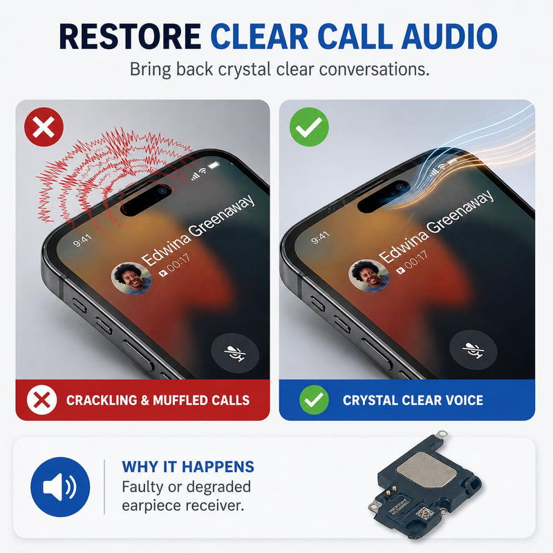 Earpiece Speaker Bundle Kit Compatible with iPhone 14 Pro Max - Snap-in Connector No Soldering - Includes 2X Dust Mesh & 2X Screen Adhesive Seal