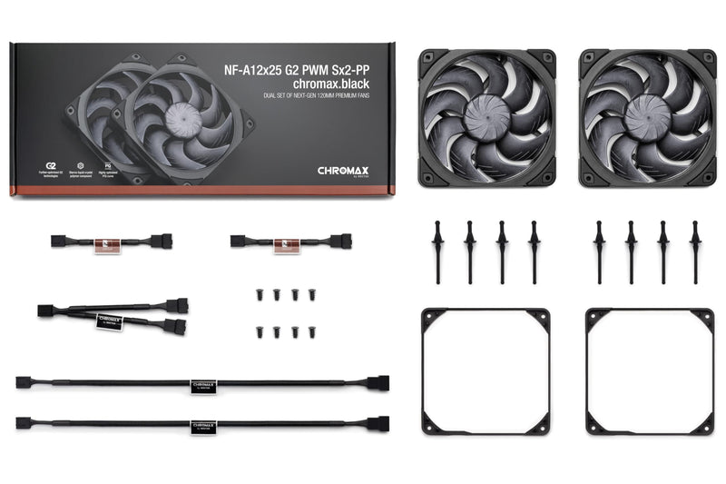 Noctua NF-A12x25 G2 PWM Sx2-PP chromax.Black, Dual Fan Set for Push-Pull and Side-by-Side Applications (Black)