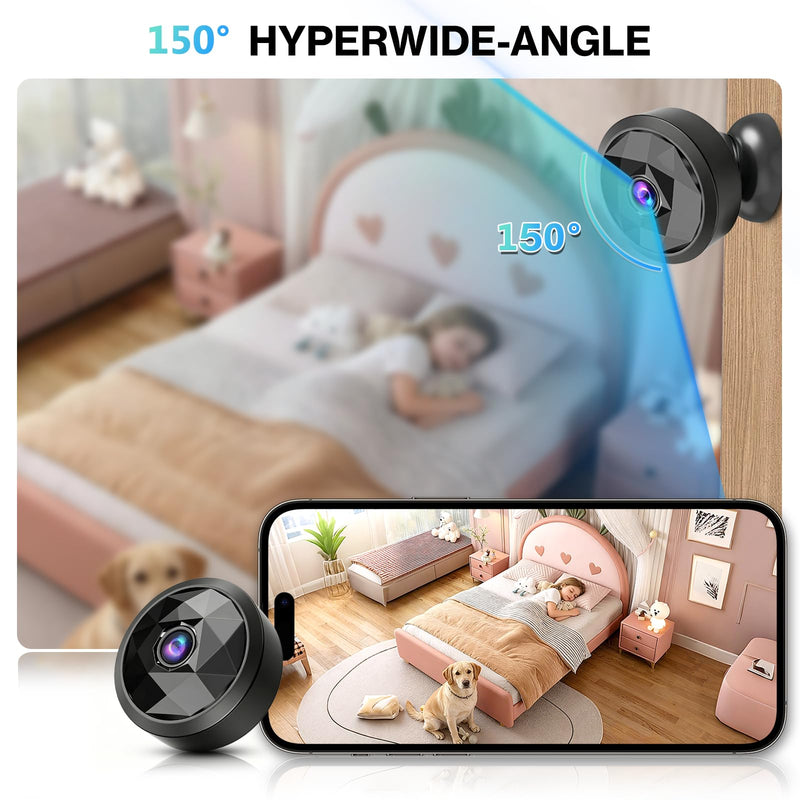 4K Indoor Mini WiFi Hidden Camera:with Motion Alerts&Night Vision(black) | Mini spy camera for home, Wireless Nanny cam Works with APP control,Free Cloud Storage black