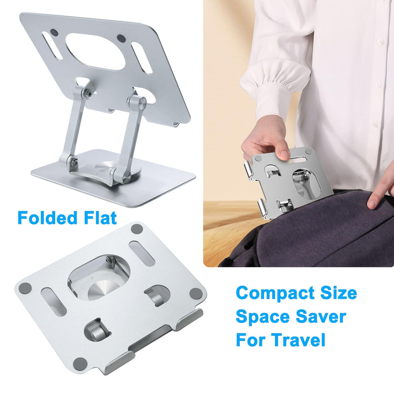 DCHAV Foldable Adjustable Drawing Tablet Stand for Desk iPad Holder Laptop Computer Riser 360 Rotating Ergonomic Aluminum Raised Table for Portable Monitor Phone 5-12 Inch Notebook, Silver