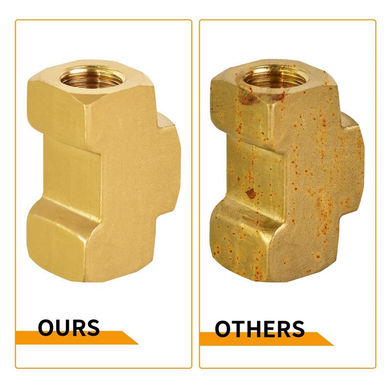 MuHize Brake Line Tee Fitting 4-Pack - 3/16" Tube x 3/8"-24 UNF | SAE/DOT Brass T-Connector for Double Flare Systems | Leak-Proof 3-Way Union for GM/Ford/Dodge RAM (4 PCs) 3/16IN-4PCS