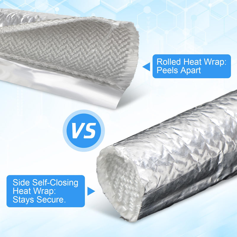 1" I. D. x 13ft Self Closed Aluminized Heat Shield Sleeve, Self-sealing Adhesive Aluminized Sleeving Heat Shield for Brake Cable, Fuel Line, Spark Plug