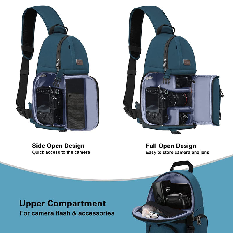 MOSISO Camera Sling Bag, DSLR/SLR/Mirrorless Camera Case Camera Backpack | Shockproof Photography Bag with Tripod Holder&Removable Modular Inserts Compatible with Canon/Nikon/Sony/Fuji, Deep Teal