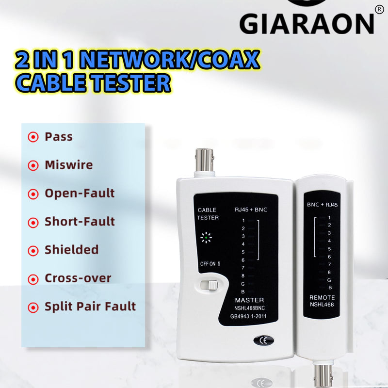 Coaxial Coax Cable Tester Portable BNC RJ59 RJ45 cat5 cat5e cat6 cat6a UTP Wire Test Tool Continuity Checker Ethernet Network Cable Tester