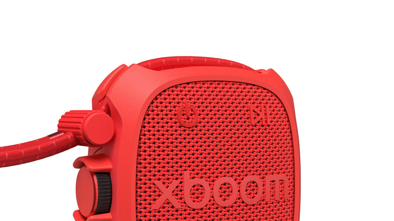 LG xboom Rock by will.i.am, Portable Outdoor Bluetooth Speaker, up to 10 Hours, IP67 Dust and Water Resistant, Adjustable Mounting Cord, Red