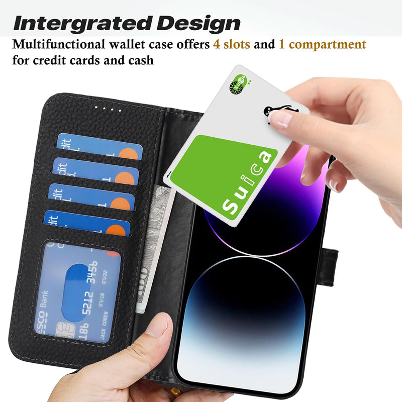 SailorTech Case for iPhone 14 Pro Max Genuine Leather with Wallet Card Slot, Flip Folio Book with Kickstand Magnetic Leather Protective Shockproof Phone Cover for iPhone 14 Pro Max Purse Case- Black lzwzpdg-Black