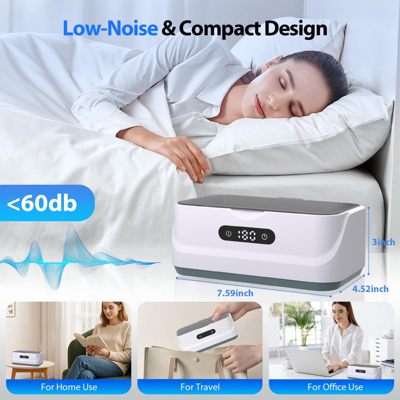 Ultrasonic Jewelry Cleaner: 48Khz Ring Cleaner Ultrasonic Machine with Digital Timer, 4 Cleaning Modes, 24W Sonic Cleaner for Jewelry, Glasses, Retainer, Watch Strap, Home & Travel Use, 13.5oz White