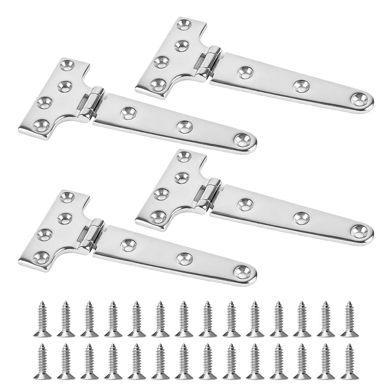 316 Stainless Steel Boat Hinges, T Hinge 6 x 3 in, 2 Pack | Heavy duty marine T hinge with screws and polished finish; for boat hatch, engine cover, toolbox, cabinet door and deck. 6x3 Inch-2 PACK