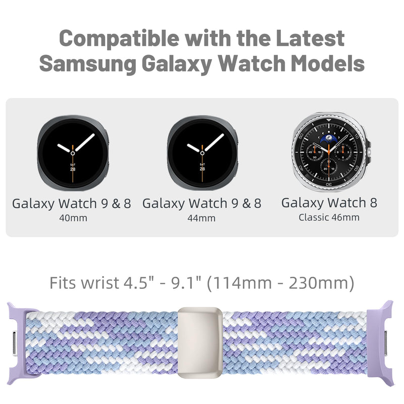 DaQin Nylon Magnetic Band for Samsung Galaxy Watch 9 8 40mm 44mm 46mm | Soft Breathable Nylon Braided Magnetic Band for Women Men, Stretchy and Adjustable, Ideal for Casual, Office, Workout, Sleep Violet