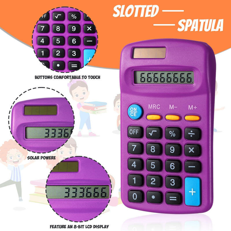 24 Pieces Basic Calculators for Students Small Pocket Size 8 Digit Display Mini Calculators Dual Powered Handheld for School Desktop Home(Purple) Purple