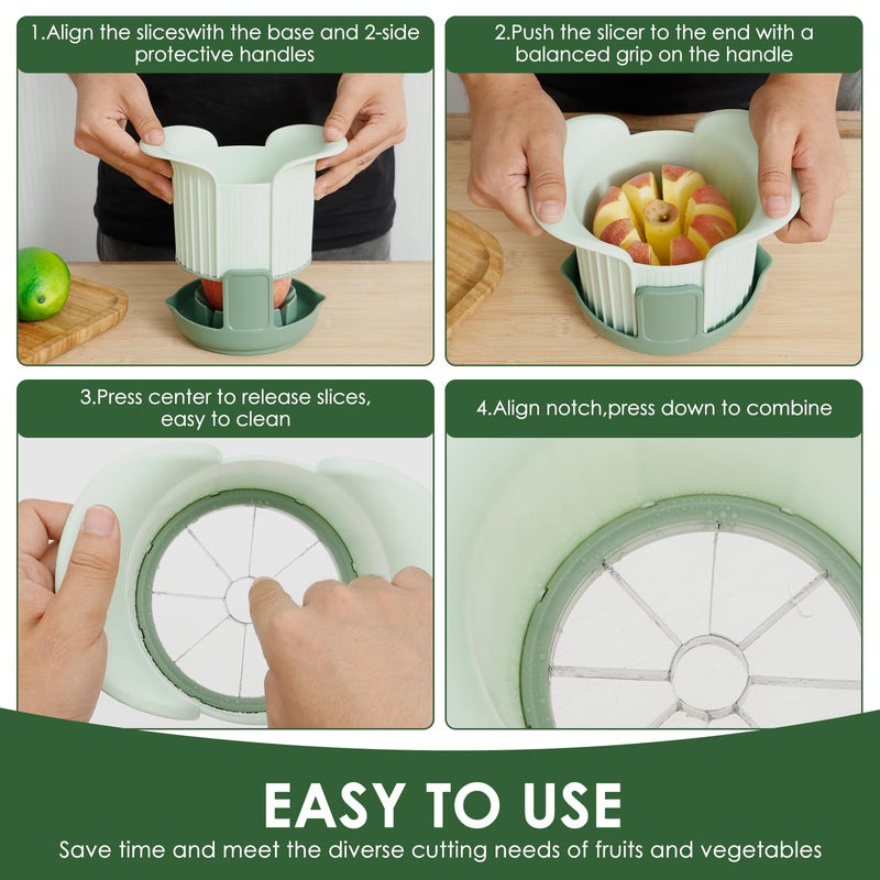 Apples Slicer and Corer, 8 Slices Heavy Duty Pear, Mango & Tomato Cutter with Stand & Comfort Handle, Up to 3.7 IN Apples(Green,3 cut pieces) Green 3 cut pieces