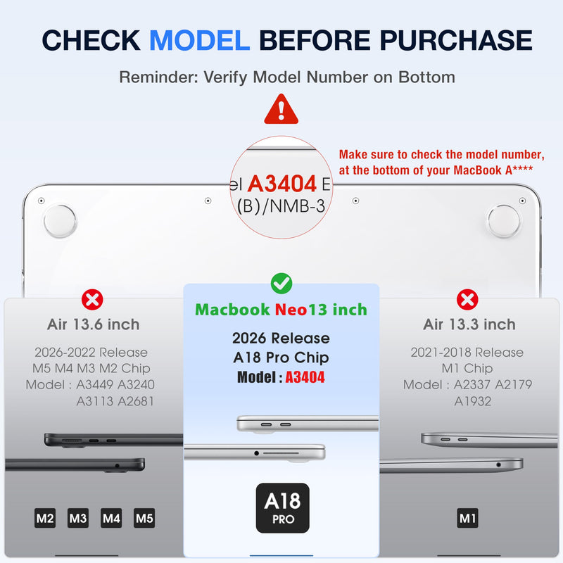 MecBevia Compatible with MacBook Neo Case 13 inch 2026 A3404 A18 Pro Chip | 3-in-1 Kit, Scratch-Resistant Neo Hard Shell Case Cover & TPU Keyboard Cover & USB-C Adapter, Matte Clear