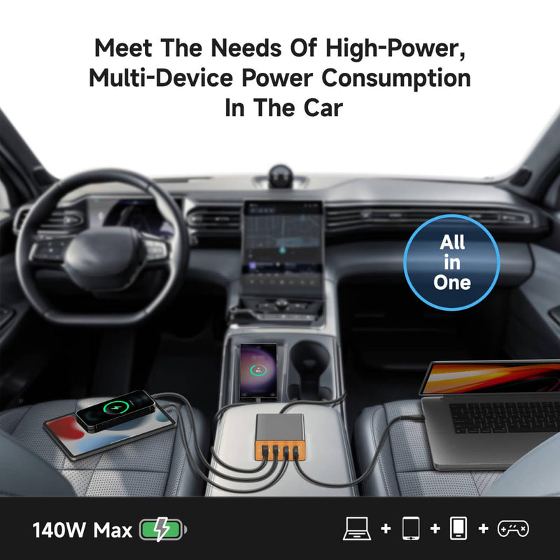 KFD 156W Car Charging Staition,140W USB C Laptop Car Charger,PD3.1&QC3.0 Fast Charging Cigarette Lighter Car USB Charger Multi Port 6.56FT Cable for MacBook/iPad/40W iPhone 17 15 Pro Max/Samsung S25