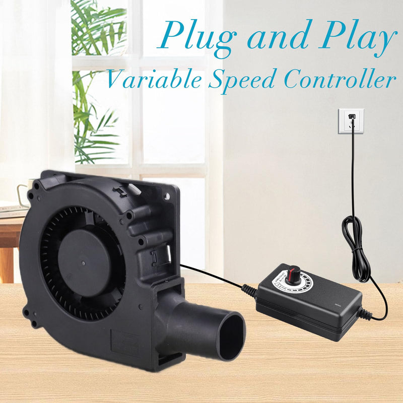Wathai 120mm x 32mm Small Blower Fan 12V with AC 110V 120V Variable Speed | Dual Ball variable speed blower squirrel cage fan blower for waste oil burner BBQ Smoker DIY Cooling Projects 12032 110V-240V