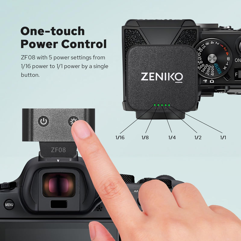 Zeniko ZF08 Aluminum Mini On‑Camera Flash for Canon Nikon Sony Fuji(Black) | 440 Full-Power Mini Speedlite,Universal Hot Shoe, 470mAh Battery, CCT 6500K±200K, Travel Vlog Portrait Photography Accessory Black