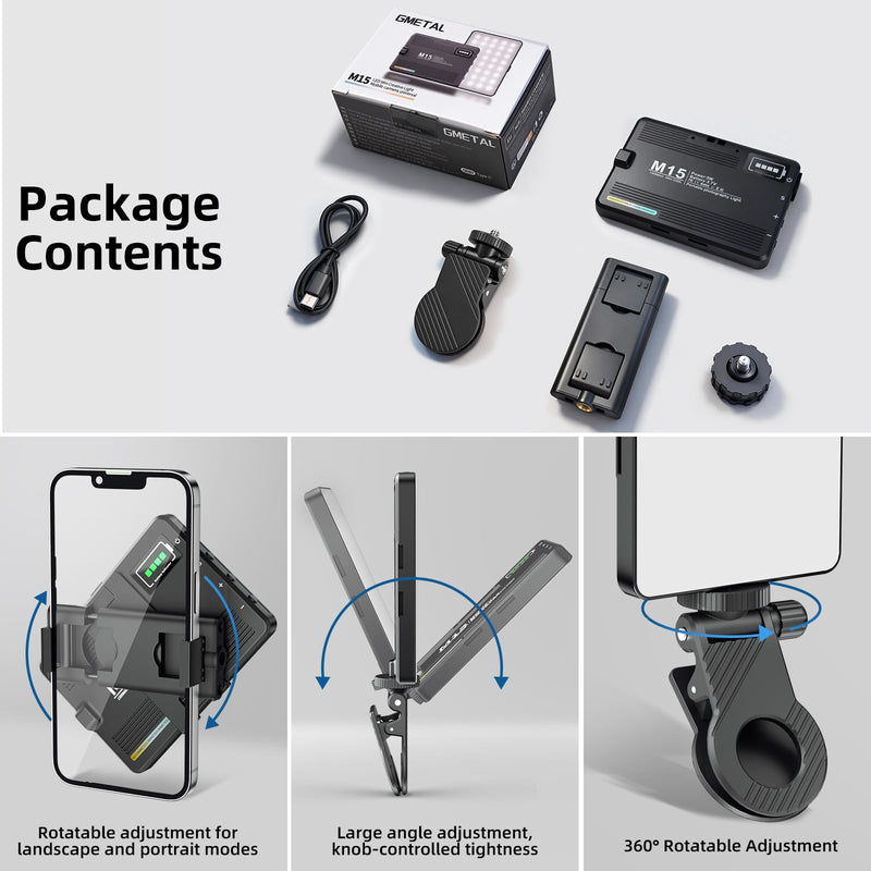 LED Portable Selfie Light, Video Conference Lighting Quality Lithium Battery CRI 97+, Clip & Camera Tripod Adapter, 3 Light Modes for Phone