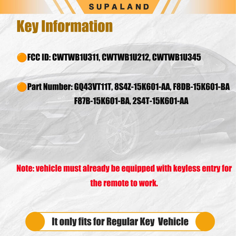 SUPALAND Key Fob Keyless Entry Fits for Ford Mustang Focus Taurus Escape Lincoln Town Car Expedition Explorer 1999-2014 Remote Control Replacement CWTWB1U311 4 Button Blue 2PCS
