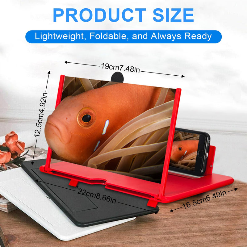Phone Magnifier Screen, 10inch HD Mobile Screen Magnifier Version Enlarger for Movies Videos Games, Clear, Lightweight Foldable Mobile Phone Holder Compatible with All Smartphones (Black)