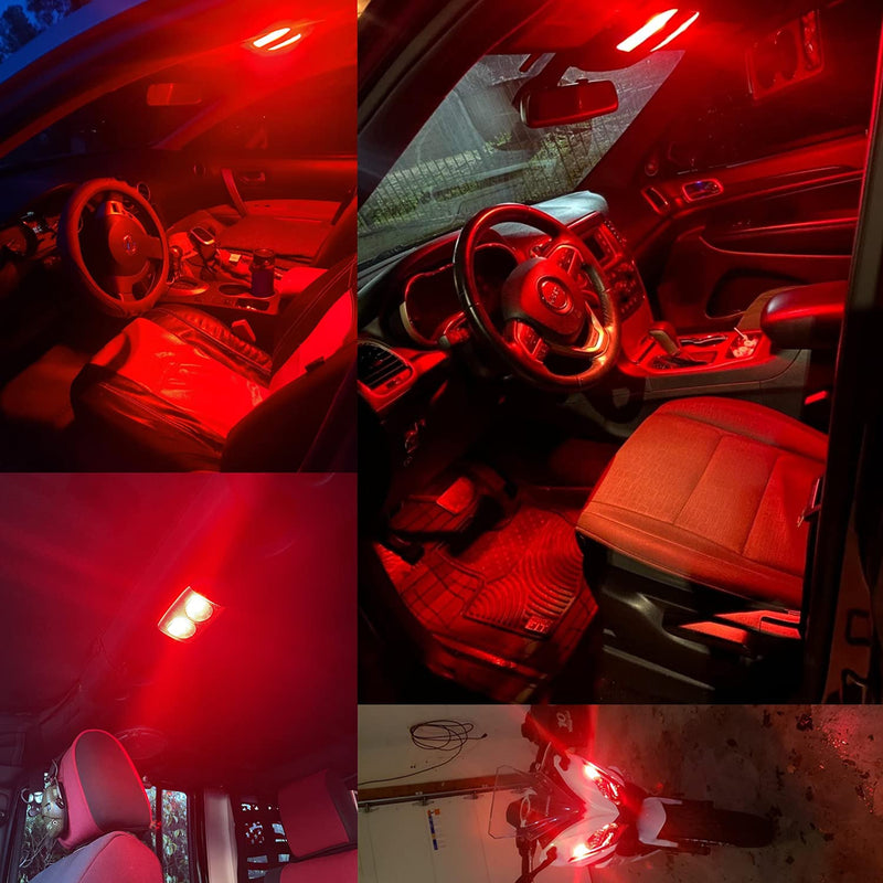 Alla Lighting T10 168 194 LED Lights Bulbs W5W 2825, Super Bright Red 360° Cars, Trucks' Marker, Inner Tail, Interior Dome, Map, Trunk, Door Stepwell Lights Lamps, 12V 175 161 3014-SMD Pure Red