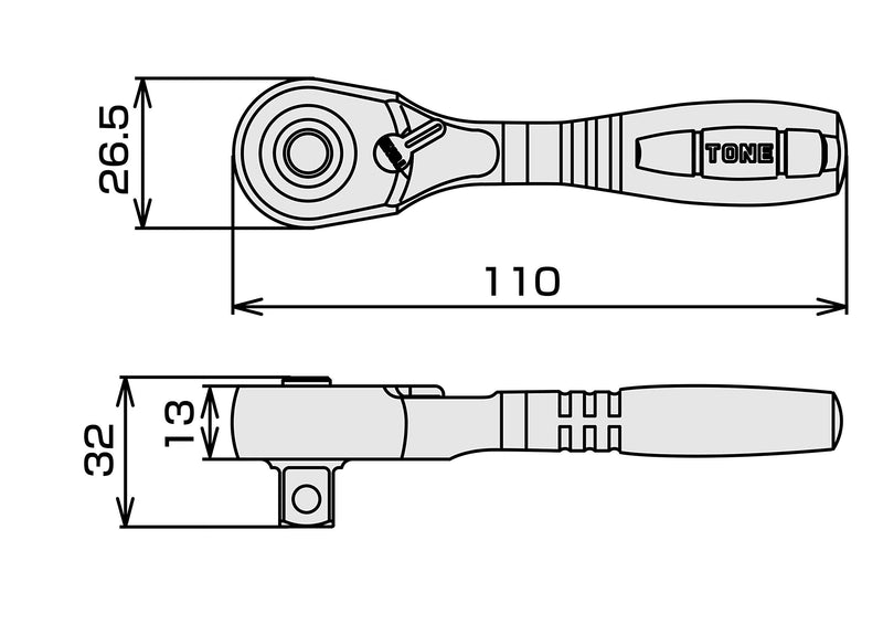 TONE Short Ratchet Handle Compact Head (Socket Hold Type) RH4CHS 1/2" Inch Drive