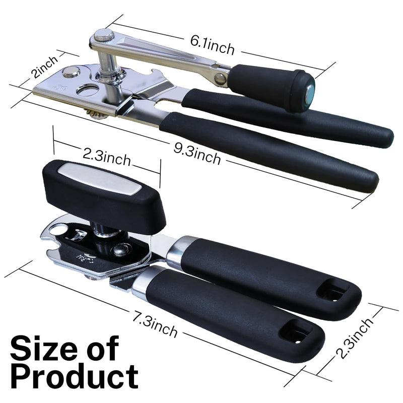 2Pcs Can Opener with Magnet Crank Can Openers Manual,Heavy Duty Commercial Can Opener with Rubber-coated Long Handles