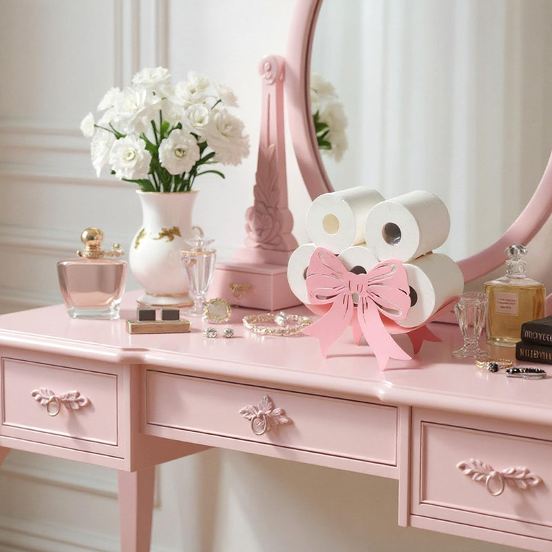 Geelin Light Pink Bow Bathroom Decor Pink Toilet Paper Holder Metal Paper Storage Wedding Bow Bathroom Decor 8 Rolls Toilet Tissue Holder Wall Mounted for Restroom Bedroom Coquette Home Decoration
