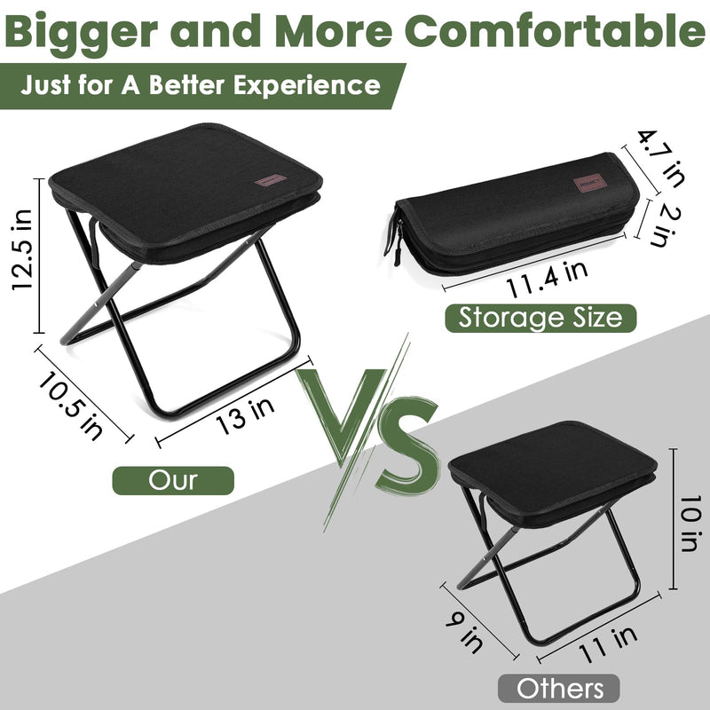 Portable Stool, 13 Inch Small Folding Stool for Adults, Ultralight Black Camping Stools for Hiking and Fishing, Hold Up to 330 LBS