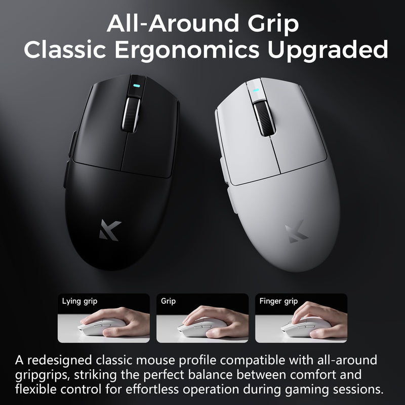 MCHOSE G3 V2 Pro Wireless Gaming Mouse, Symmetrical, PAW3395, 26K DPI, Tri-Mode Connection, Wireless/Wired 1K Polling, 59g Weight, 800mAh Battery - Black