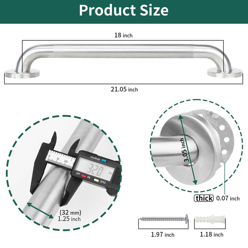 Safety Grab Bars for Bathtubs and Showers, Non Slip 304 Stainless Steel Bathroom Balance Bar, ADA Compliant Shower Handles for Elderly, Handicap, Senior & Children (Brushed Nickel, 18 Inches) 18 Inch